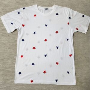 Eighth Avenue White Blue Red Embroidered Stars Crewneck Short SL T-shirt Sz XL